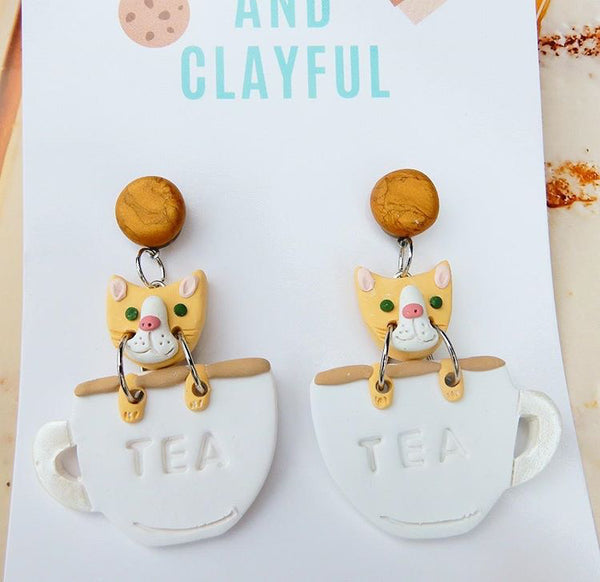 Cats in teacups - bronze stud top