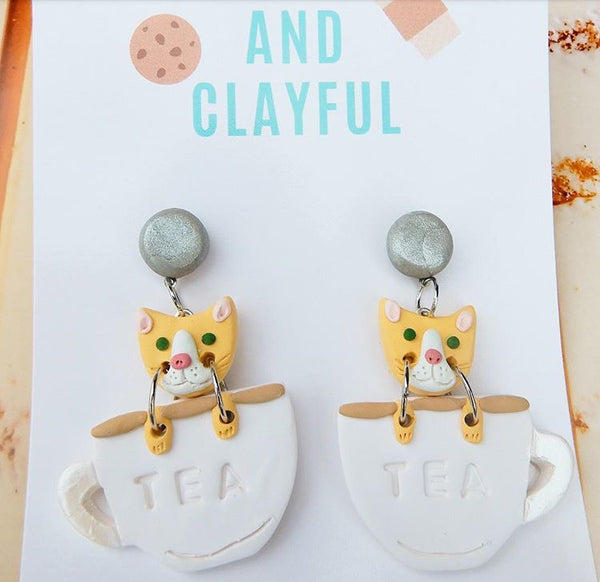 Cats in teacups - Silver stud top